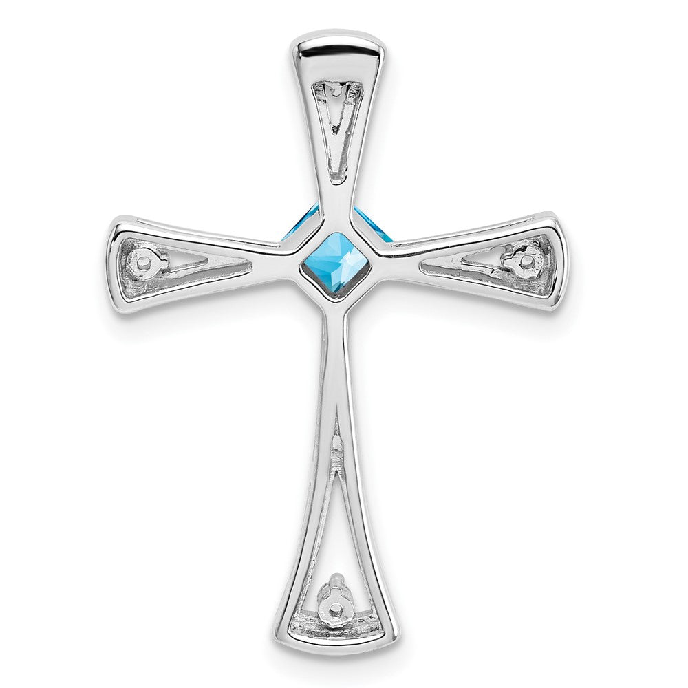 14k White Gold Blue Topaz and Diamond Cross Chain Slide (2.5 grams)