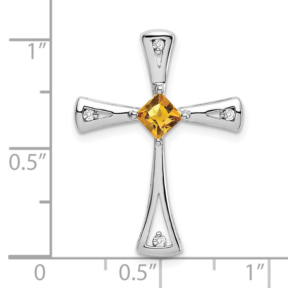 14k White Gold Citrine and Diamond Cross Chain Slide (2.5 grams)