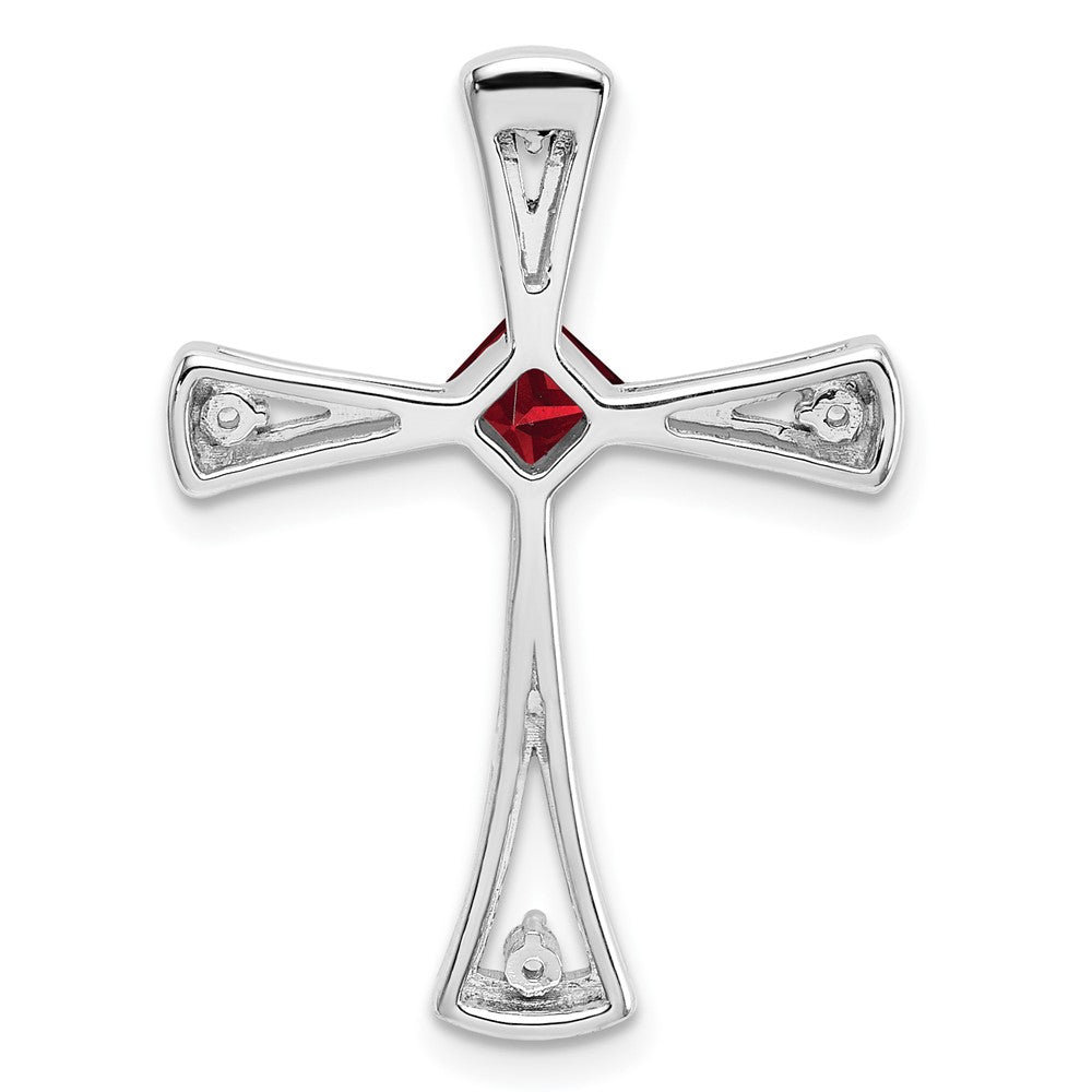 14k White Gold Garnet and Diamond Cross Chain Slide (2.5 grams)