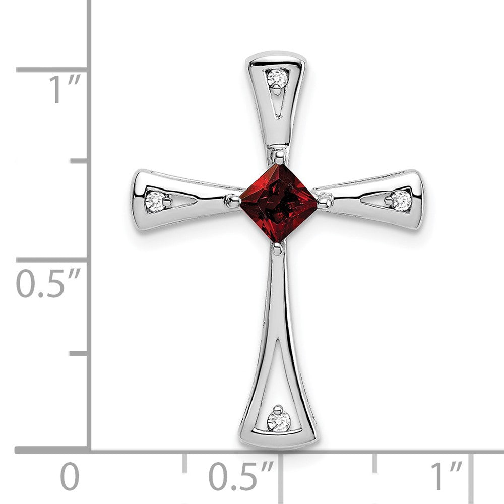 14k White Gold Garnet and Diamond Cross Chain Slide (2.5 grams)