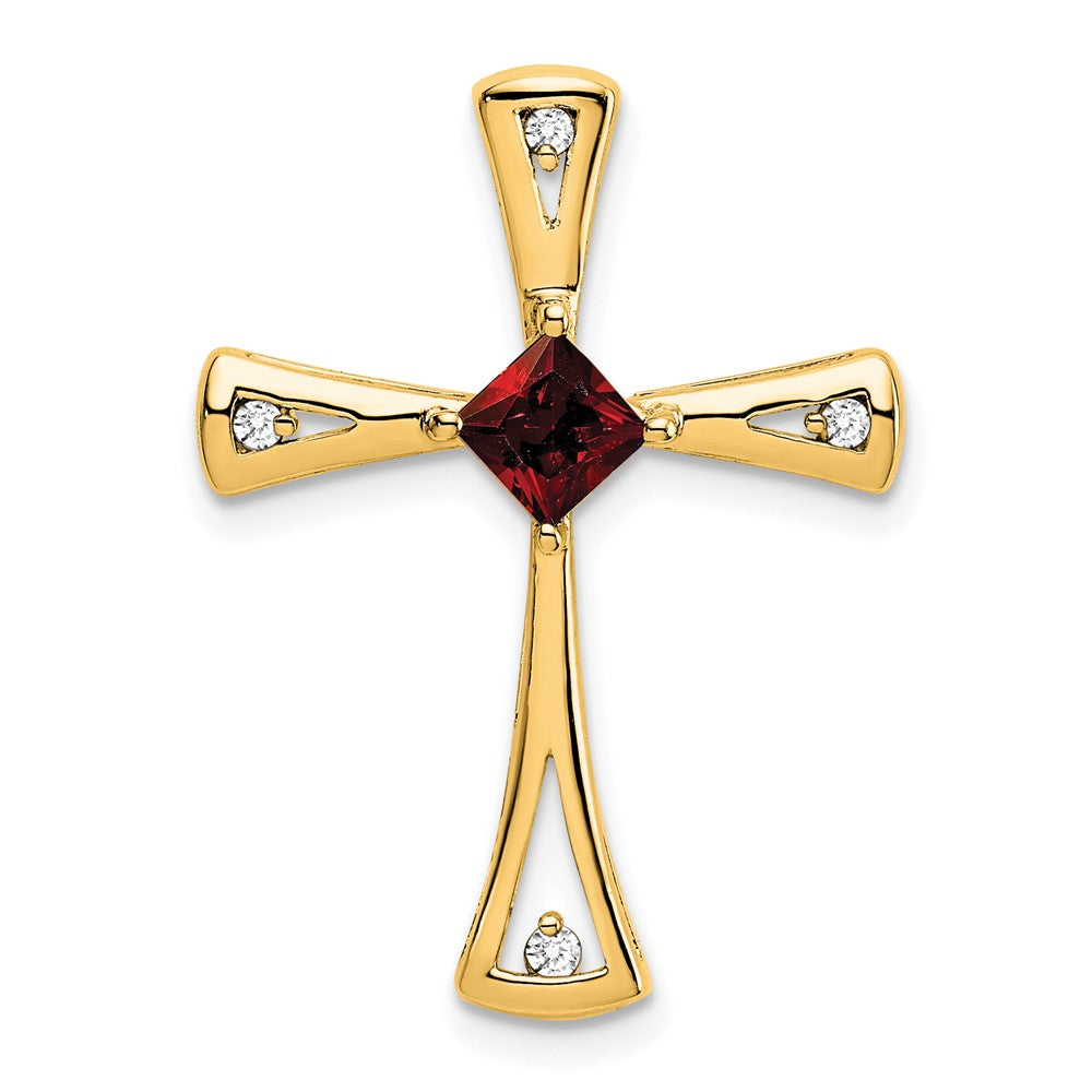 14k Garnet and Diamond Cross Chain Slide (2.5 grams)