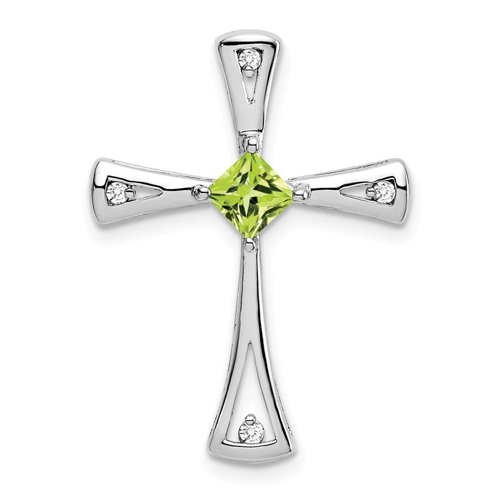 14k White Gold Peridot and Diamond Cross Chain Slide (2.5 grams)