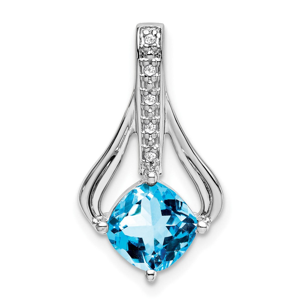 14k White Gold Blue Topaz and Diamond Pendant (1.9 grams)