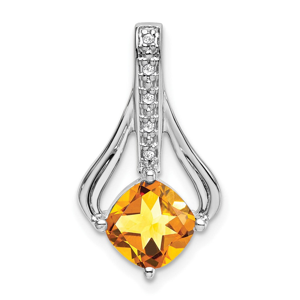 14k White Gold Citrine and Diamond Pendant (1.9 grams)