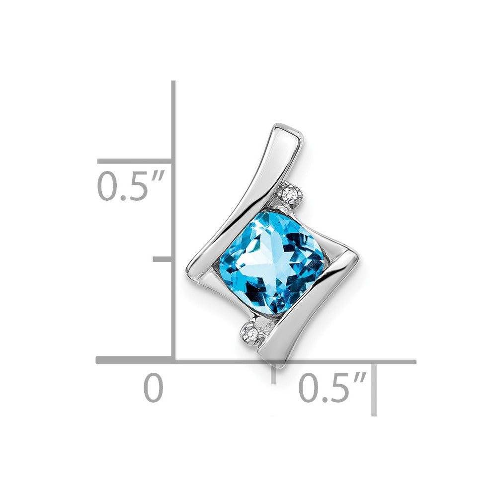 14k White Gold Blue Topaz and Diamond Pendant (1.2 grams)