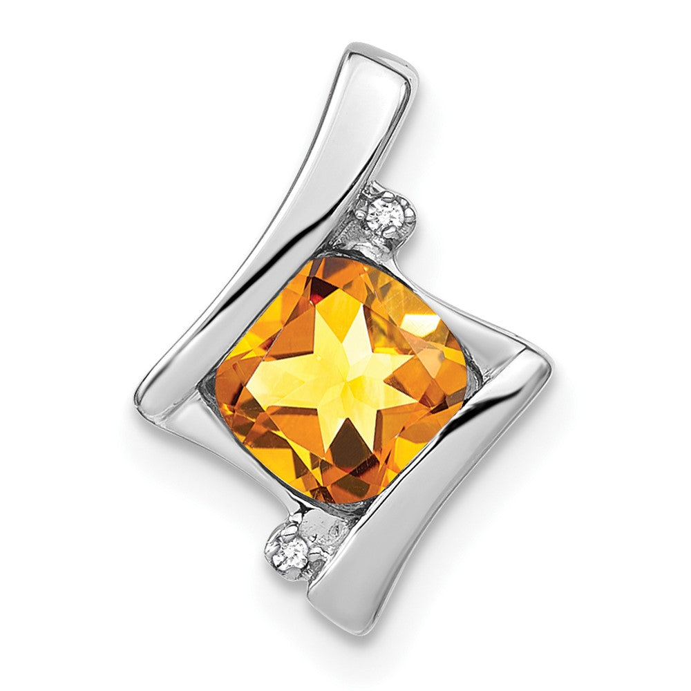 14k White Gold Citrine and Diamond Pendant (1.2 grams)