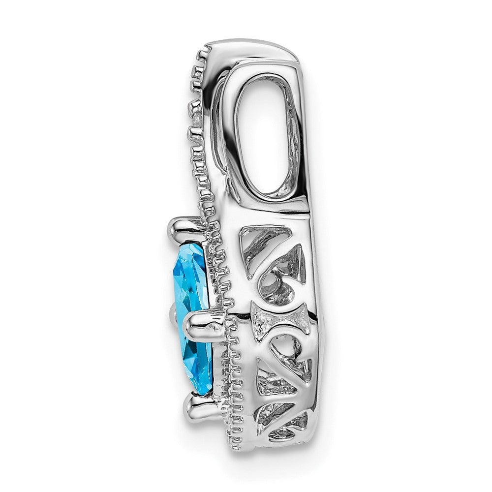 14k White Gold Blue Topaz and Diamond Pendant (2 grams)