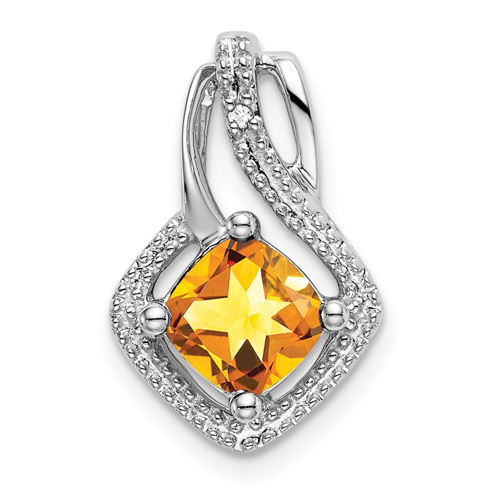 14k White Gold Citrine and Diamond Pendant (2 grams)