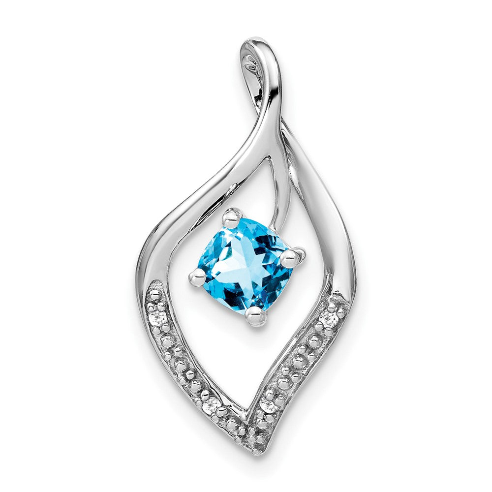 14k White Gold Blue Topaz and Diamond Pendant (1.55 grams)