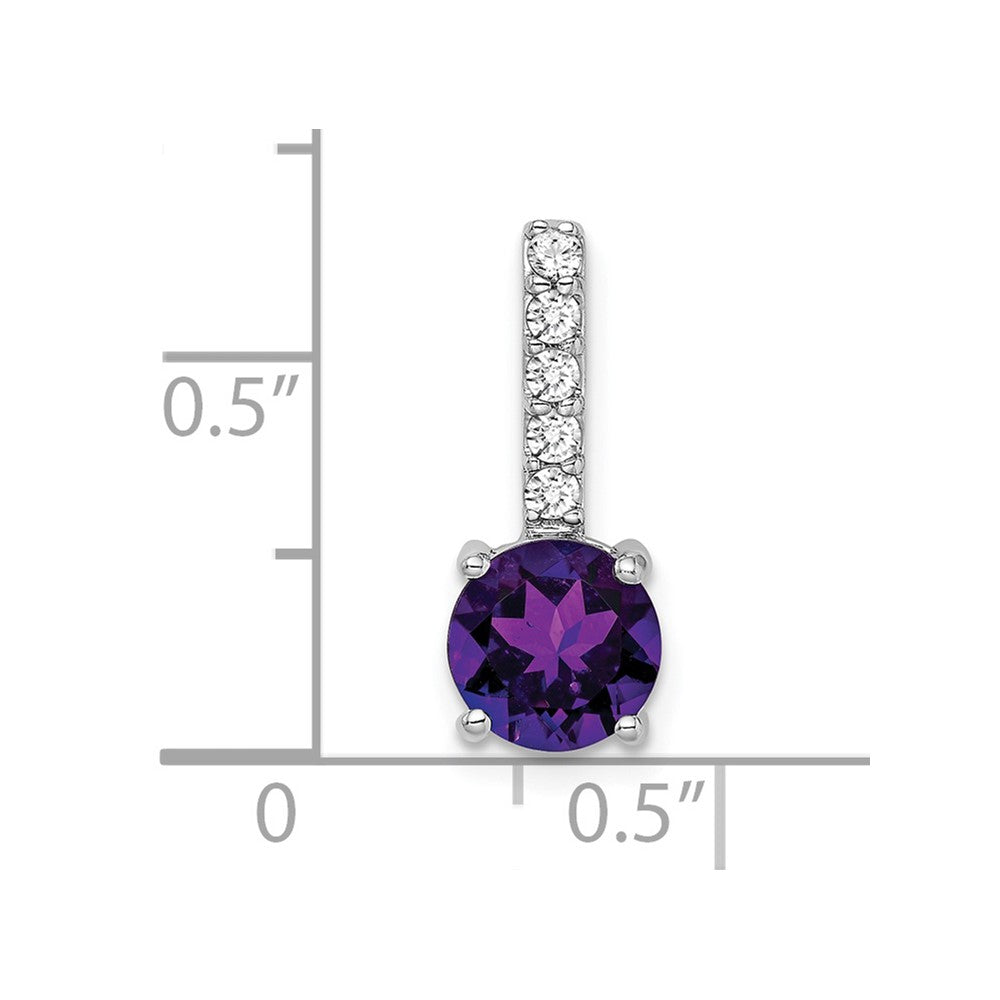 14k White Gold Round Amethyst and Diamond Pendant (1.15 grams)