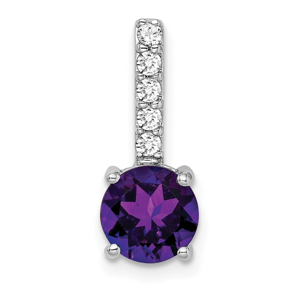 14k White Gold Round Amethyst and Diamond Pendant (1.15 grams)
