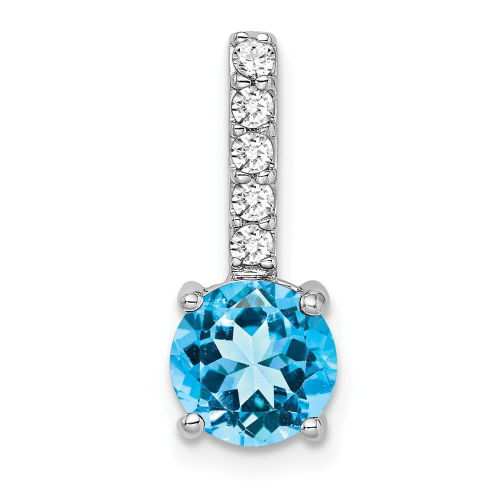 14k White Gold Round Blue Topaz and Diamond Pendant (1.15 grams)