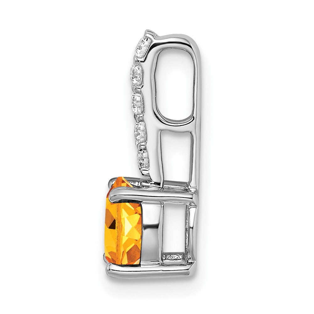 14k White Gold Round Citrine and Diamond Pendant (1.15 grams)