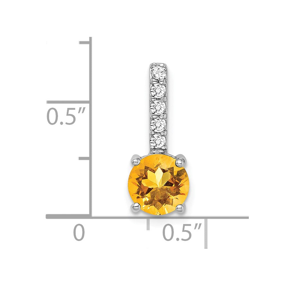 14k White Gold Round Citrine and Diamond Pendant (1.15 grams)