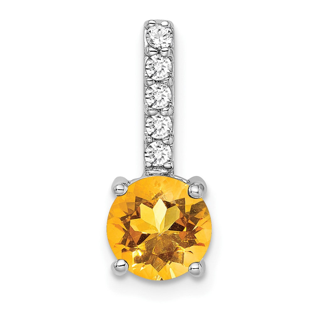 14k White Gold Round Citrine and Diamond Pendant (1.15 grams)