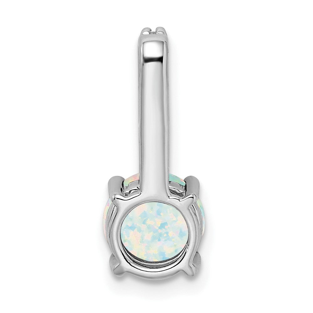 14k White Gold Round Created Opal and Diamond Pendant (1.15 grams)