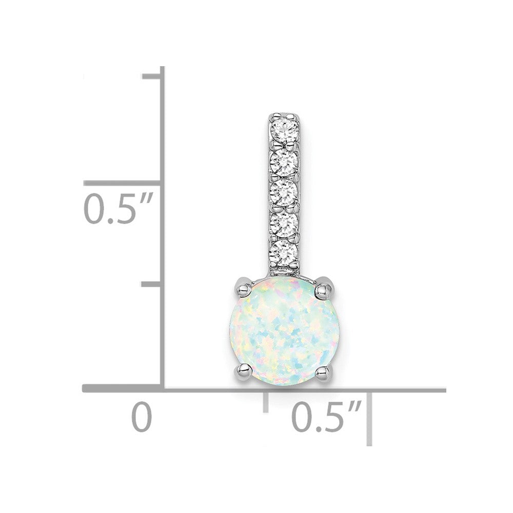14k White Gold Round Created Opal and Diamond Pendant (1.15 grams)