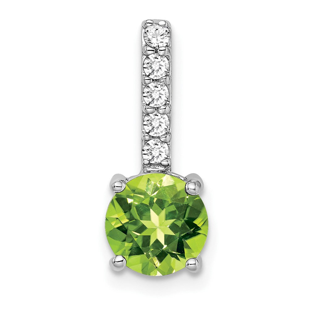 14k White Gold Round Peridot and Diamond Pendant (1.15 grams)