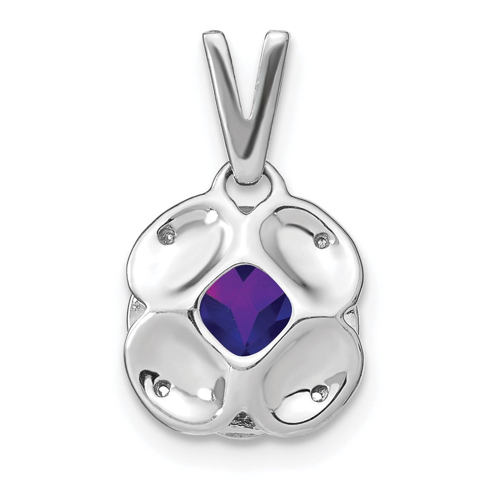 14k White Gold Cushion Amethyst and Diamond Pendant (2.25 grams)