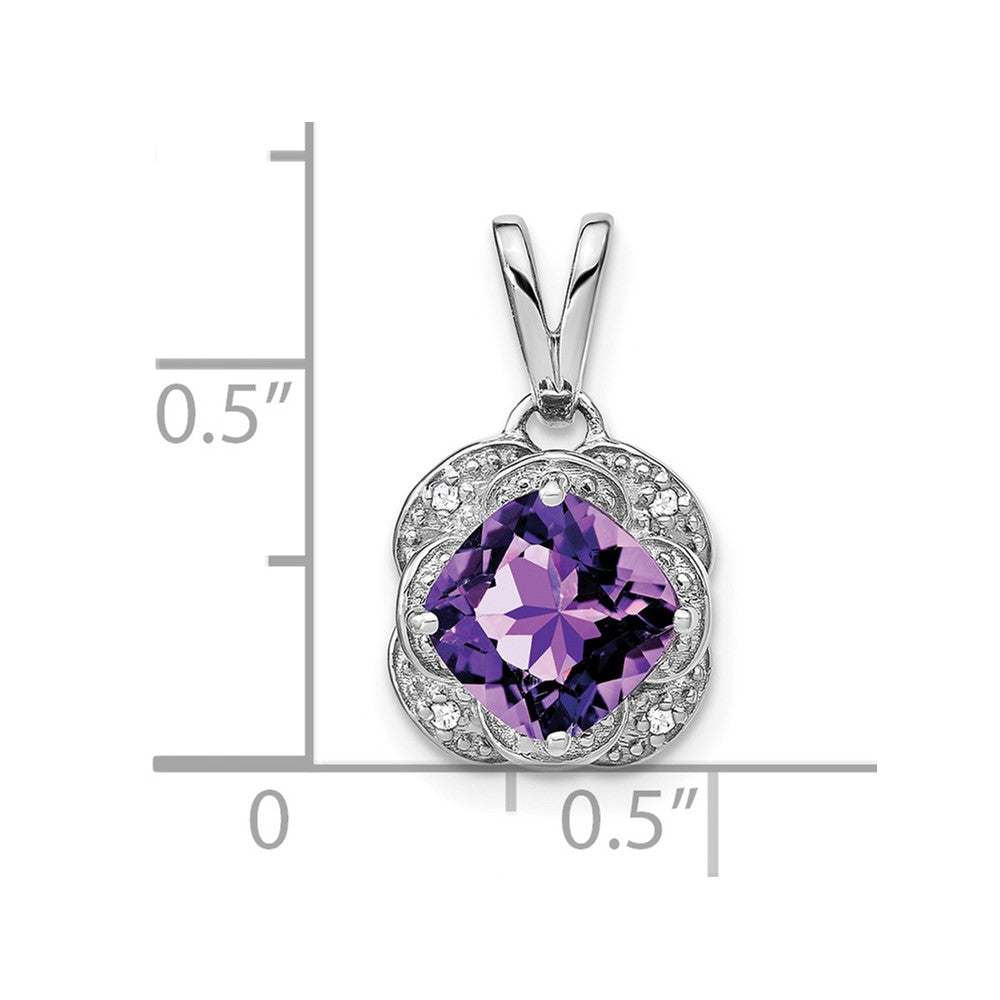 14k White Gold Cushion Amethyst and Diamond Pendant (2.25 grams)