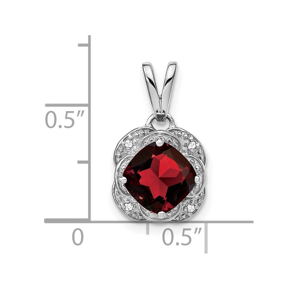 14k White Gold Cushion Garnet and Diamond Pendant (2.25 grams)