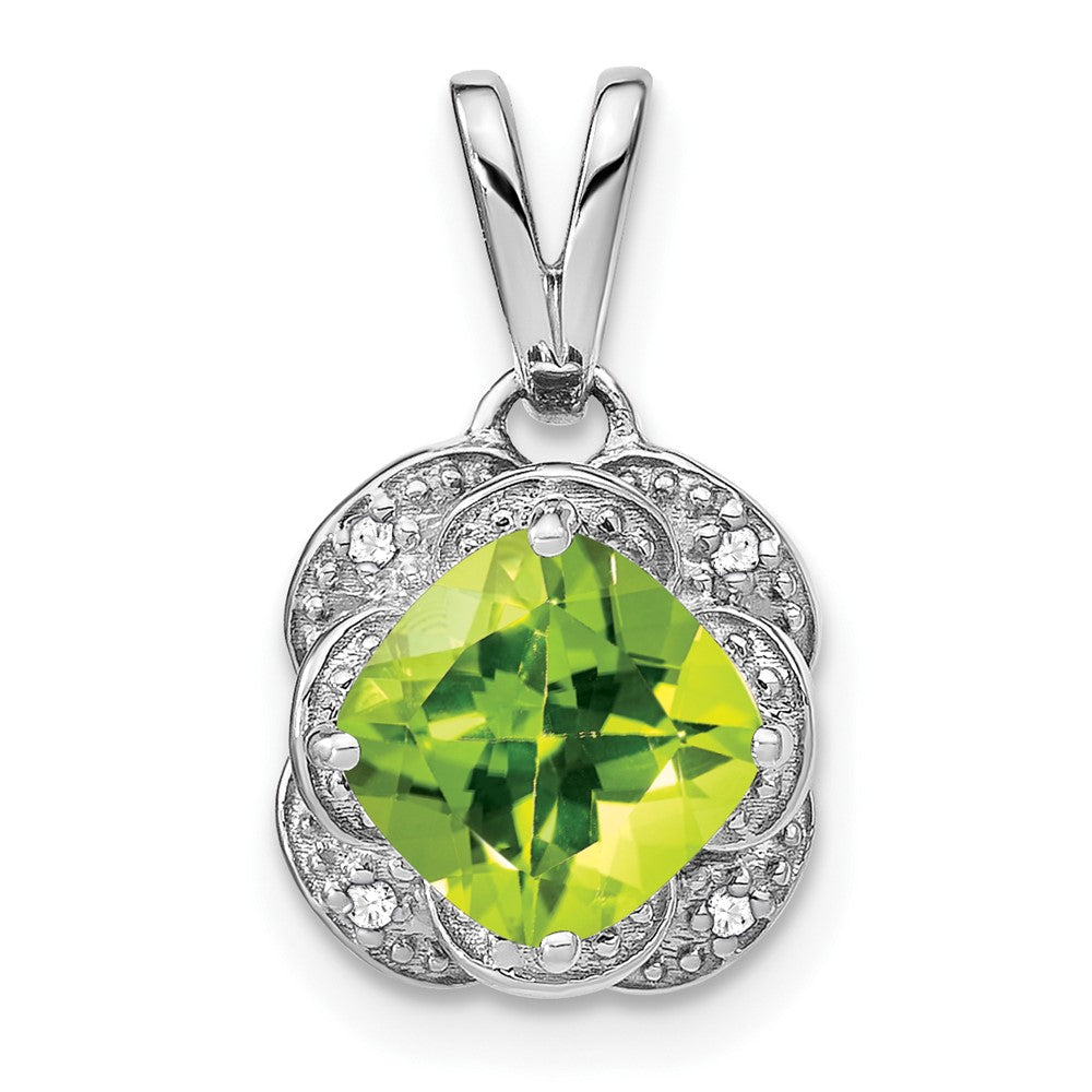 14k White Gold Cushion Peridot and Diamond Pendant (2.25 grams)