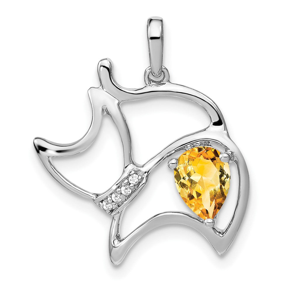 14k White Gold Citrine and Diamond Cat Pendant (1.8 grams)