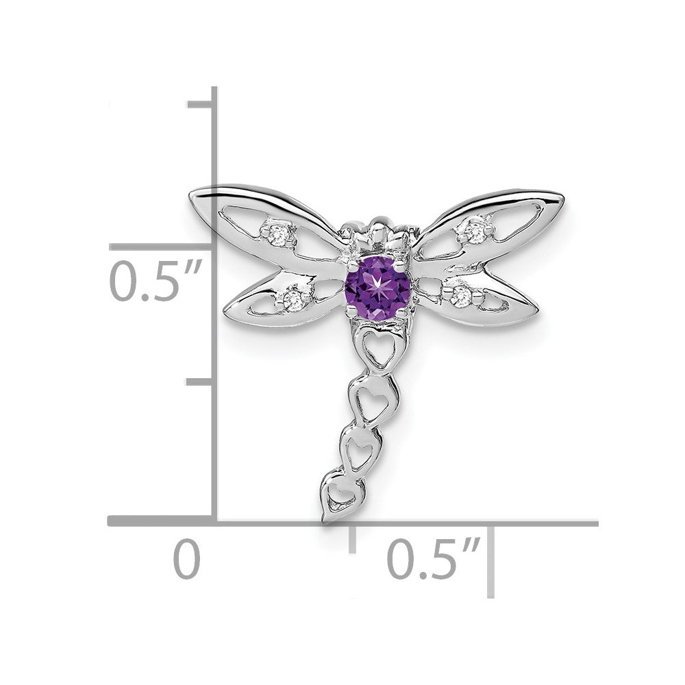 14k White Gold Amethyst and Diamond Dragonfly Chain Slide (0.95 grams)