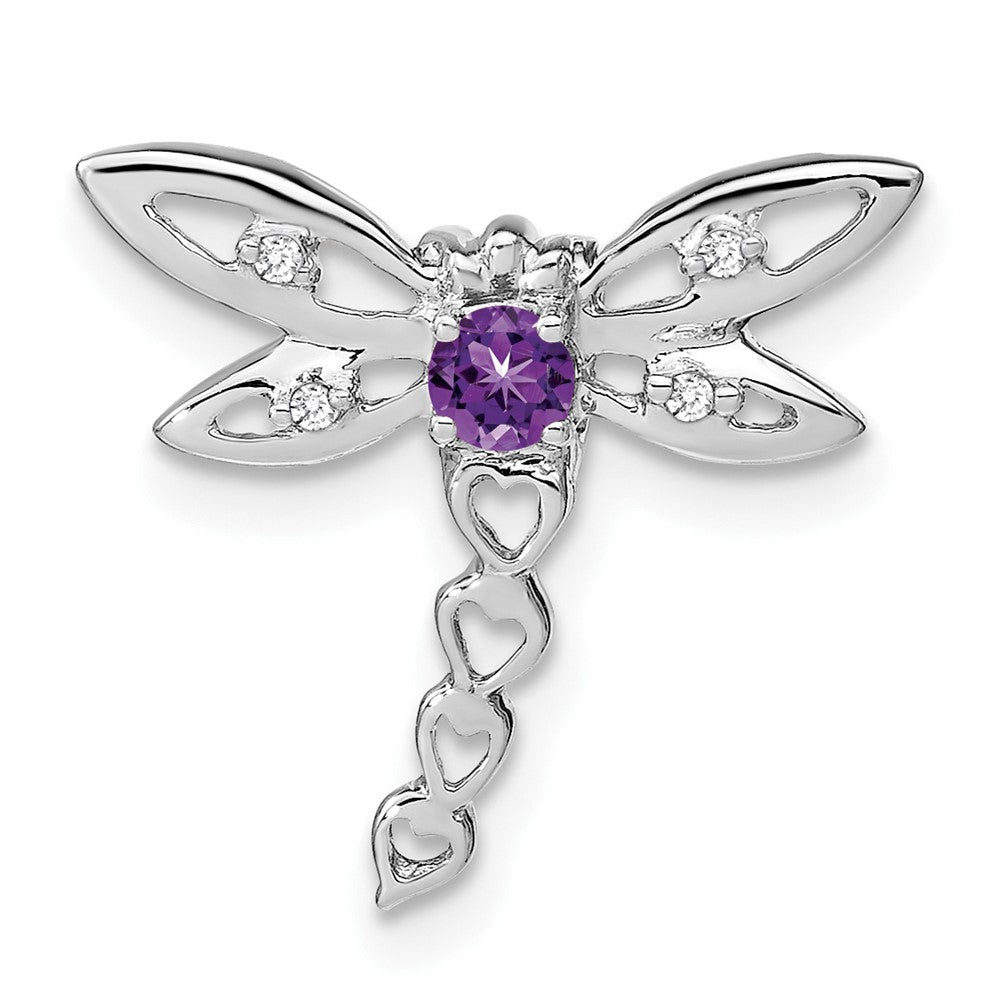 14k White Gold Amethyst and Diamond Dragonfly Chain Slide (0.95 grams)