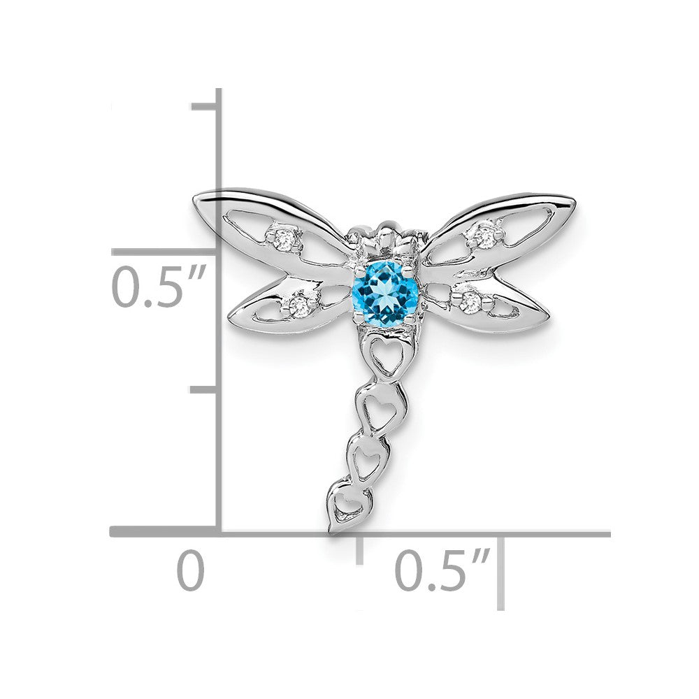 14k White Gold Blue Topaz and Diamond Dragonfly Chain Slide (0.95 grams)