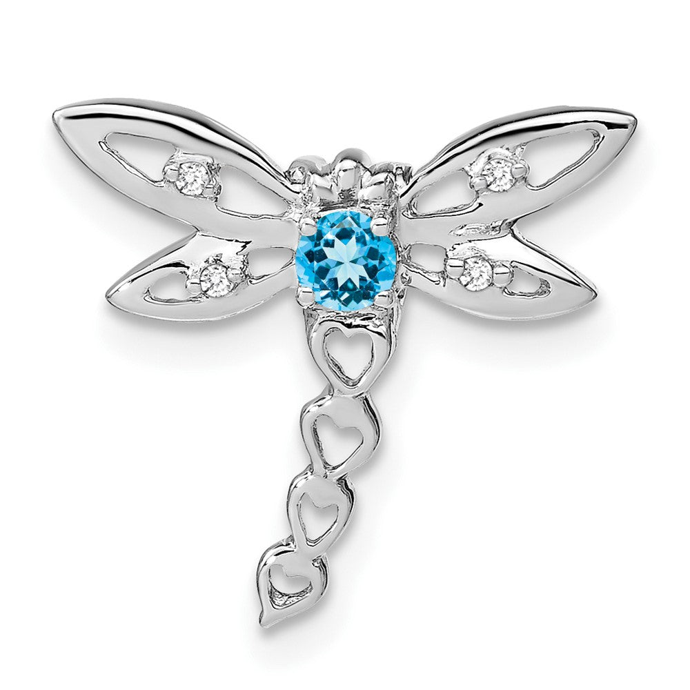 14k White Gold Blue Topaz and Diamond Dragonfly Chain Slide (0.95 grams)