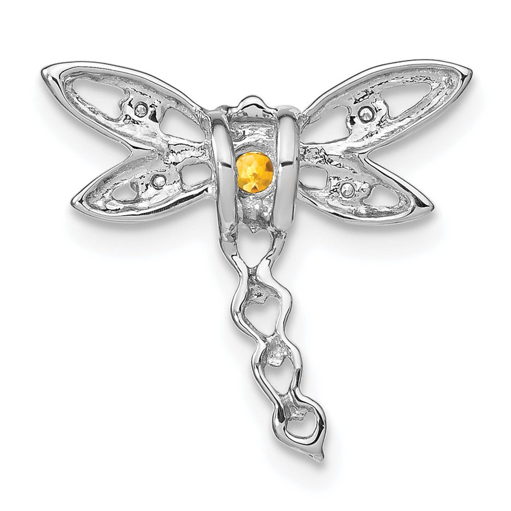14k White Gold Citrine and Diamond Dragonfly Chain Slide (0.95 grams)