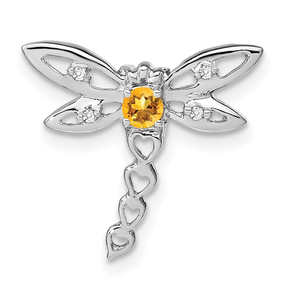 14k White Gold Citrine and Diamond Dragonfly Chain Slide (0.95 grams)