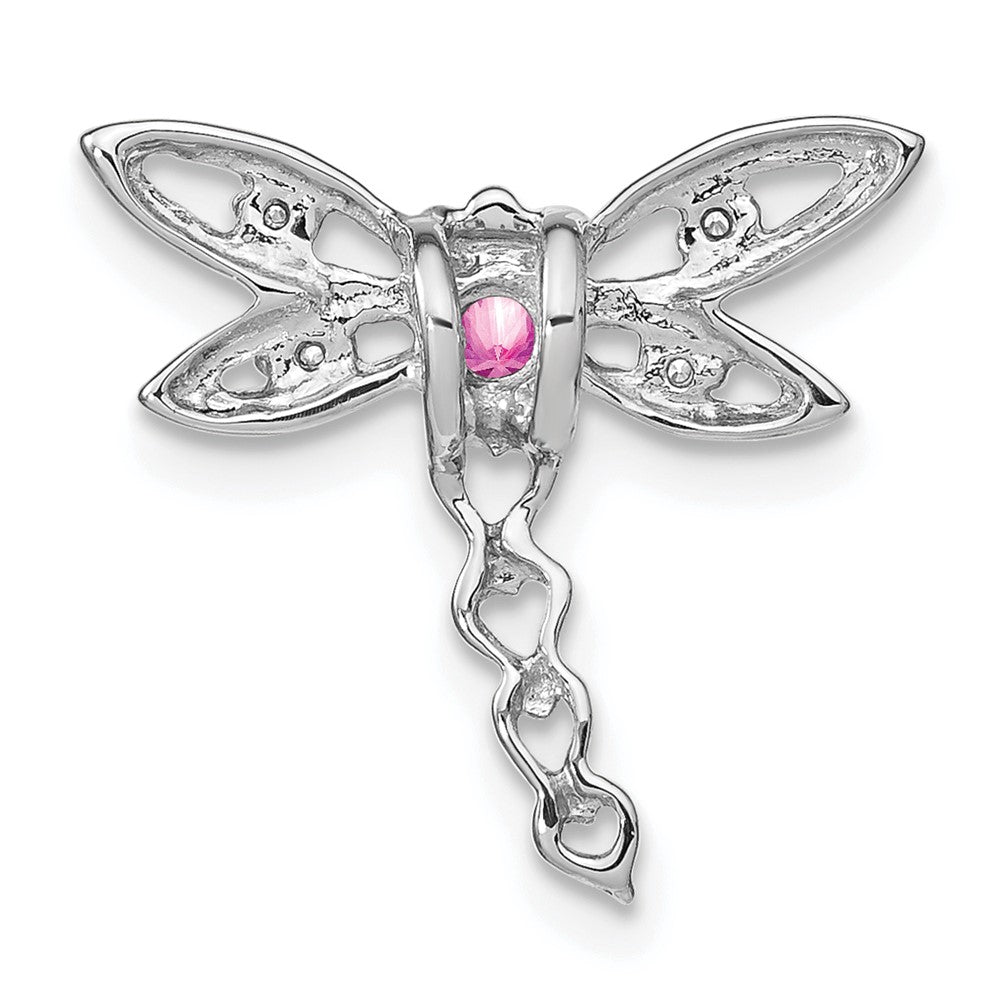 14k White Gold Cr. Pink Sapphire and Diamond Dragonfly Chain Slide (0.95 grams)
