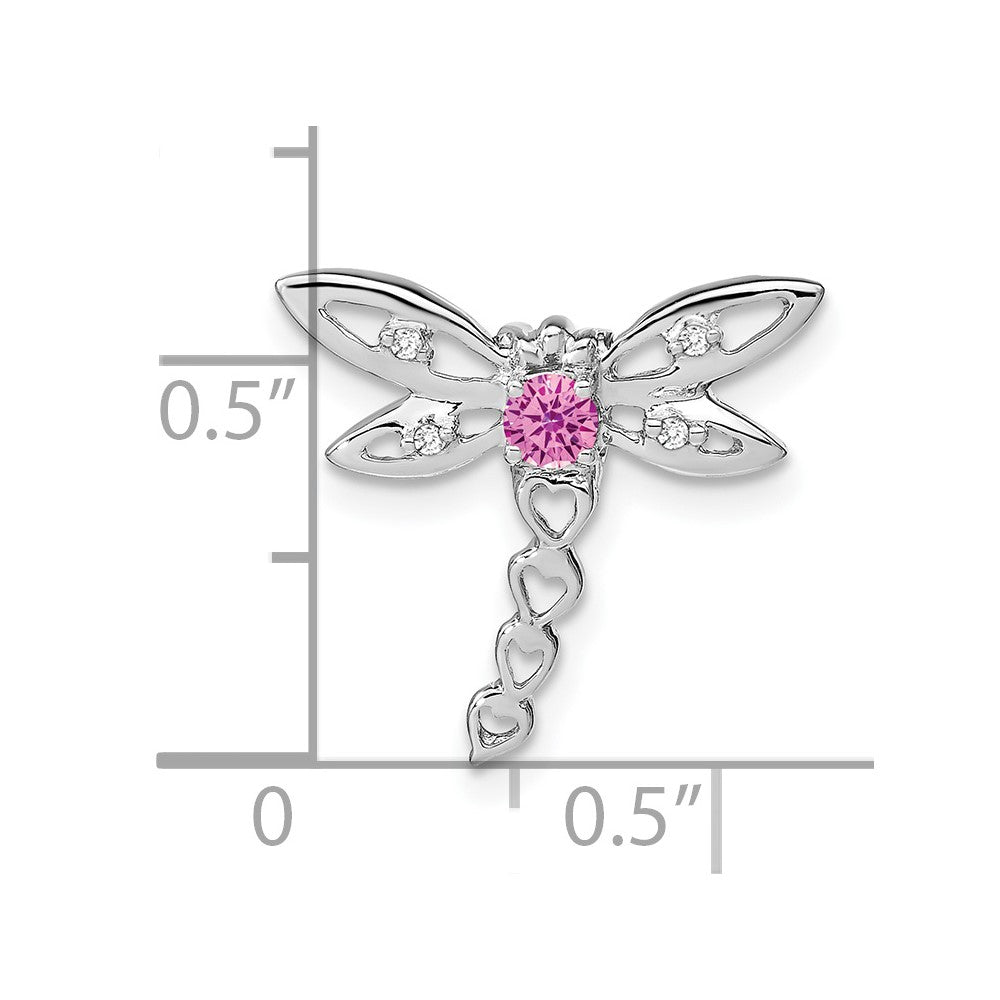 14k White Gold Cr. Pink Sapphire and Diamond Dragonfly Chain Slide (0.95 grams)
