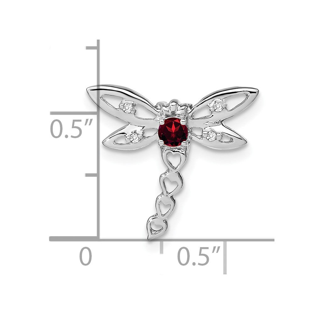14k White Gold Garnet and Diamond Dragonfly Chain Slide (0.95 grams)