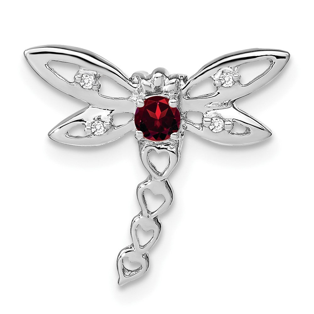 14k White Gold Garnet and Diamond Dragonfly Chain Slide (0.95 grams)