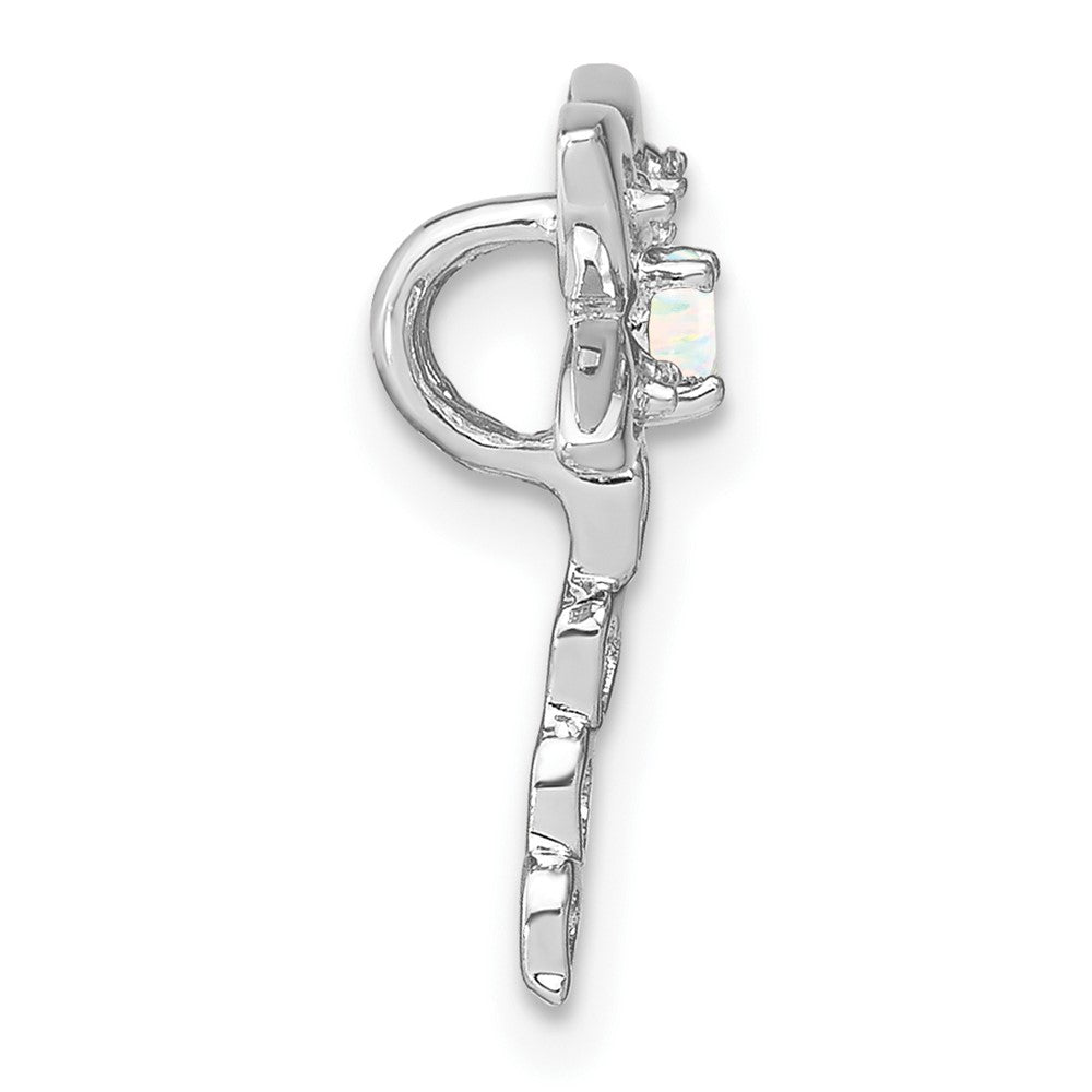 14k White Gold Created Opal and Diamond Dragonfly Chain Slide (0.95 grams)