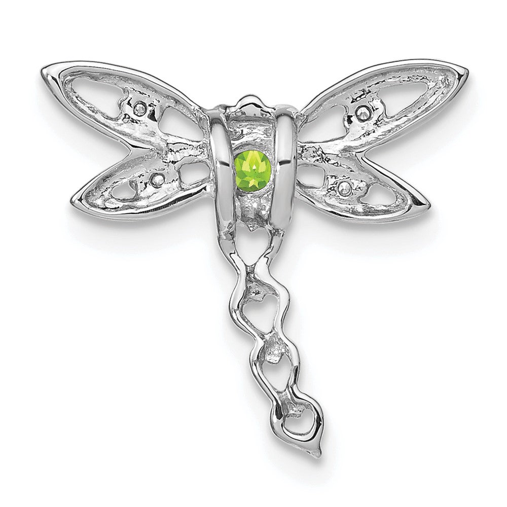 14k White Gold Peridot and Diamond Dragonfly Chain Slide (0.95 grams)