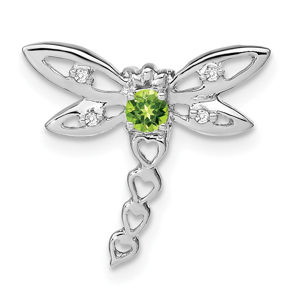 14k White Gold Peridot and Diamond Dragonfly Chain Slide (0.95 grams)