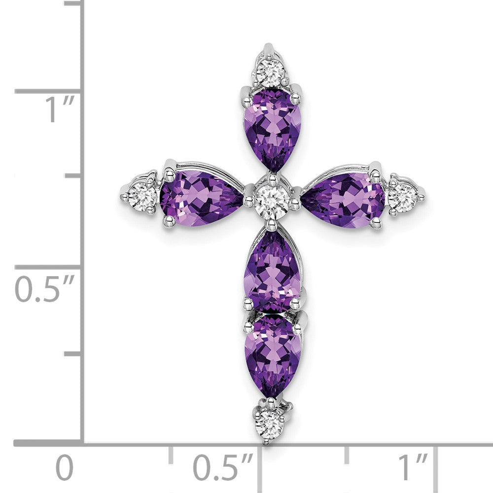 14k White Gold Amethyst and Diamond Cross Chain Slide (1.85 grams)