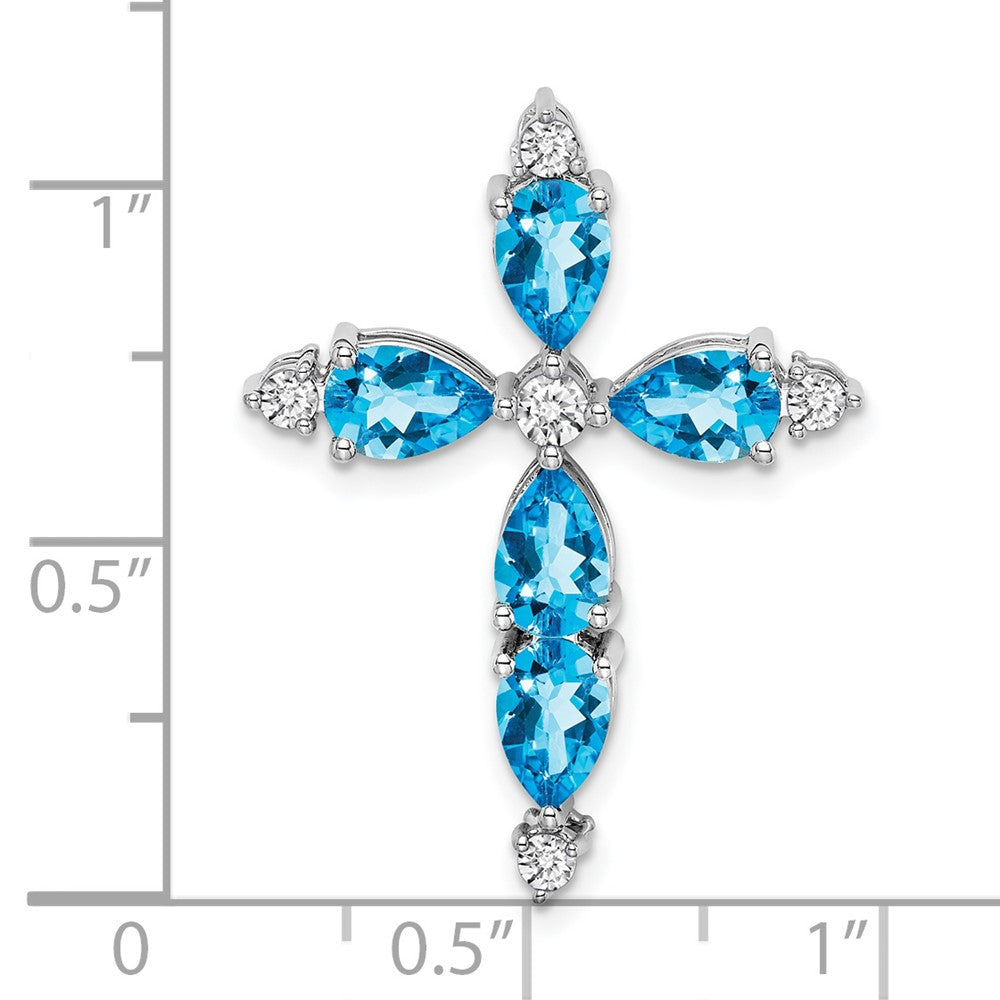 14k White Gold Blue Topaz and Diamond Cross Chain Slide (1.85 grams)