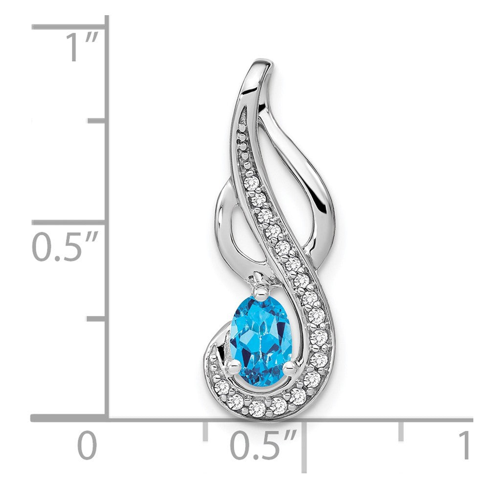 14k White Gold Blue Topaz and Diamond Swirl Pendant (1.85 grams)