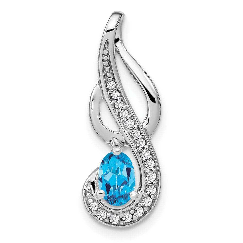14k White Gold Blue Topaz and Diamond Swirl Pendant (1.85 grams)