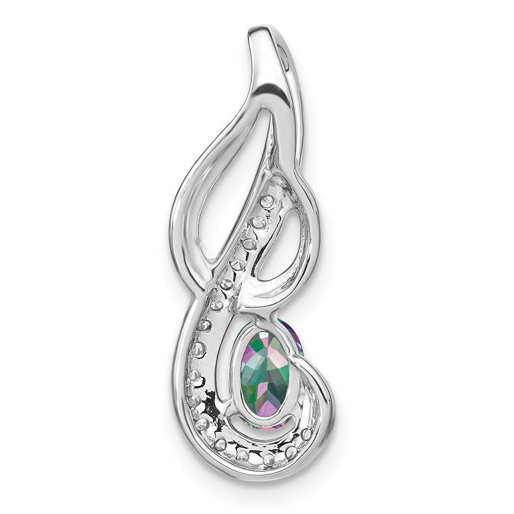 14k White Gold Mystic Fire Topaz and Diamond Swirl Pendant (1.85 grams)