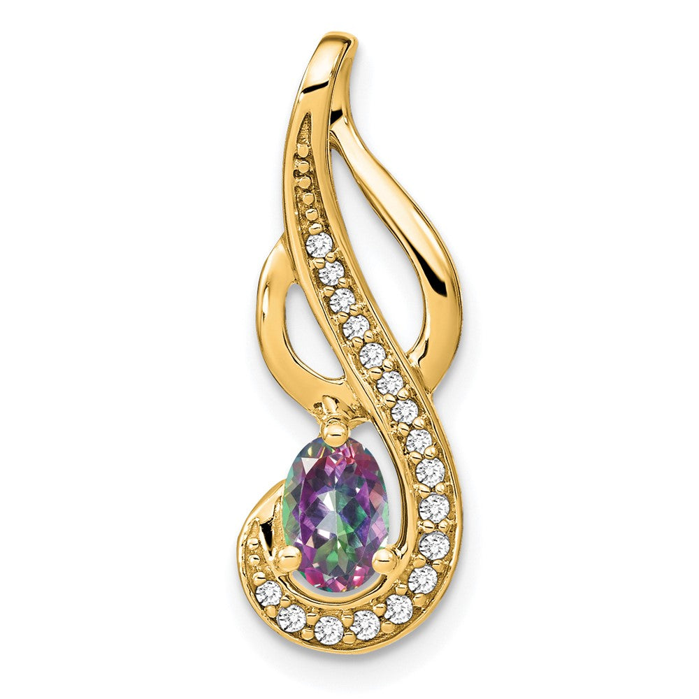 14k Mystic Fire Topaz and Diamond Swirl Pendant (1.85 grams)