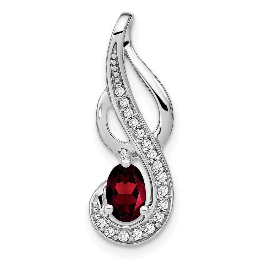 14k White Gold Garnet and Diamond Swirl Pendant (1.85 grams)