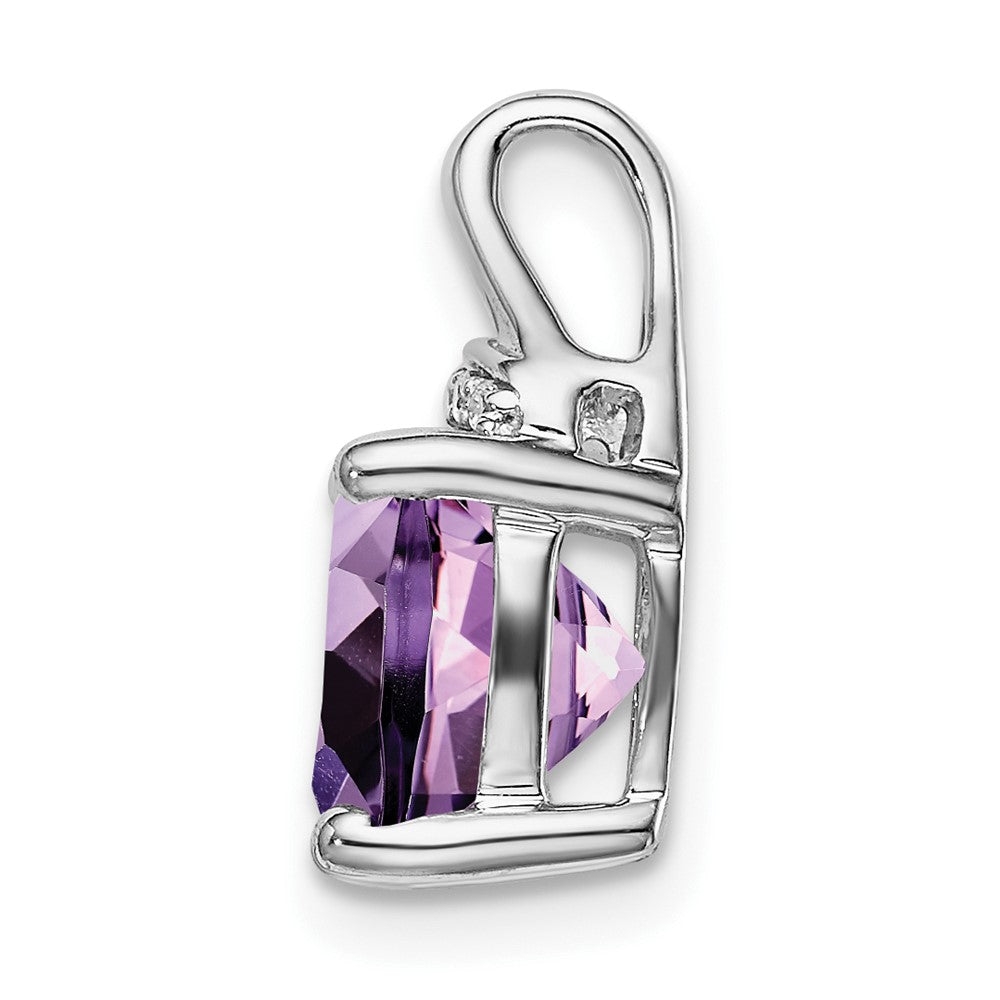 14k White Gold Cushion Amethyst and Diamond Pendant (1.2 grams)