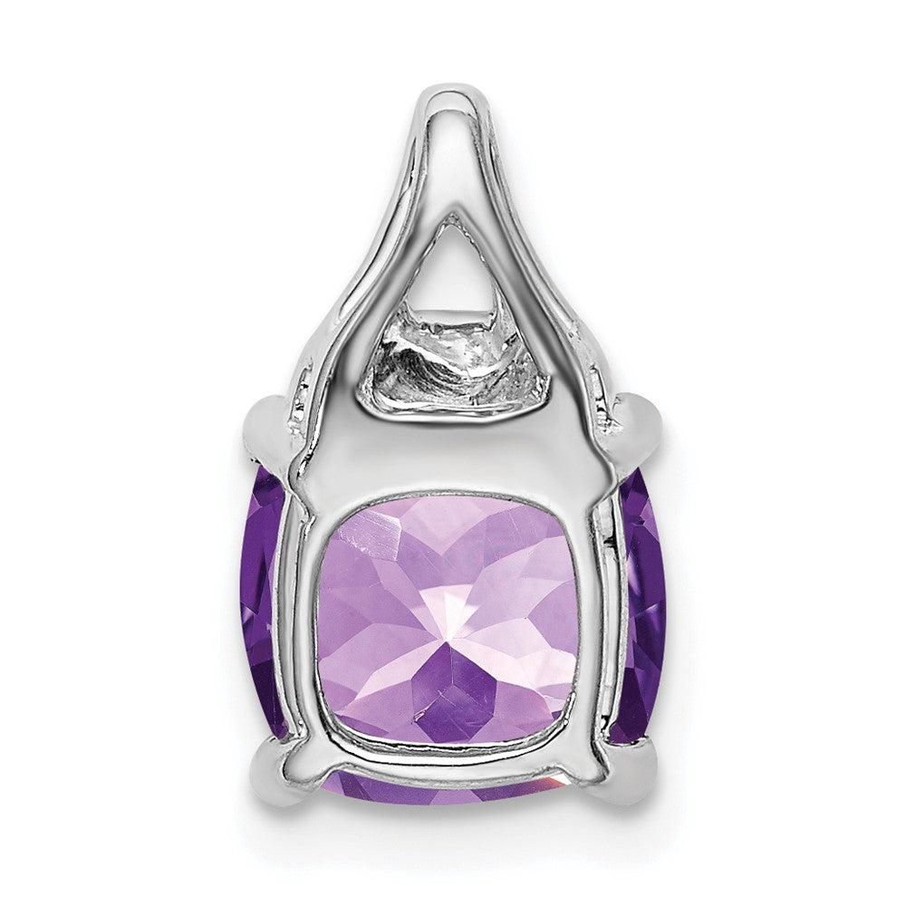 14k White Gold Cushion Amethyst and Diamond Pendant (1.2 grams)
