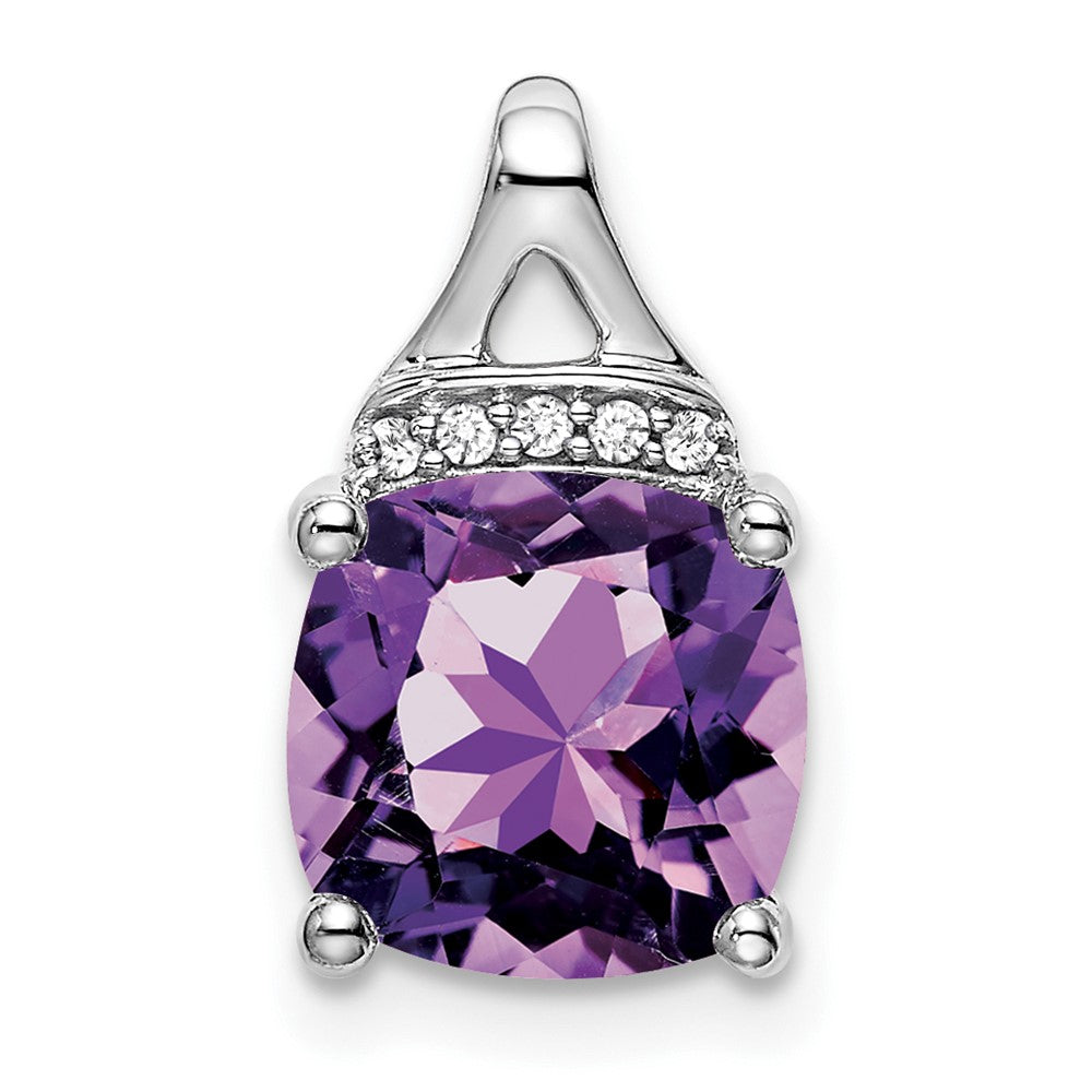 14k White Gold Cushion Amethyst and Diamond Pendant (1.2 grams)